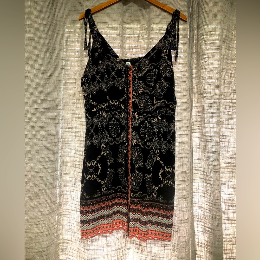 Boho Sun dress, black with multi design, Women’s XXL